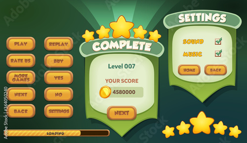 Casual Game UI Menus Popups  Buttons