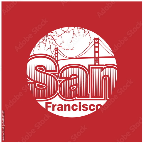 SF san francisco,California.vintage shield logo and silhoutte  design in vector illustration.clothing,apparel and other uses.Eps10 photo