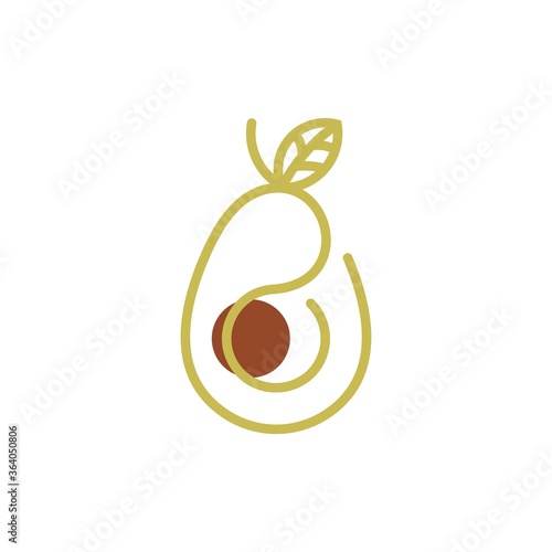 Avocado fruit logo template. Avocado half with leaf vector design. Health food logotype