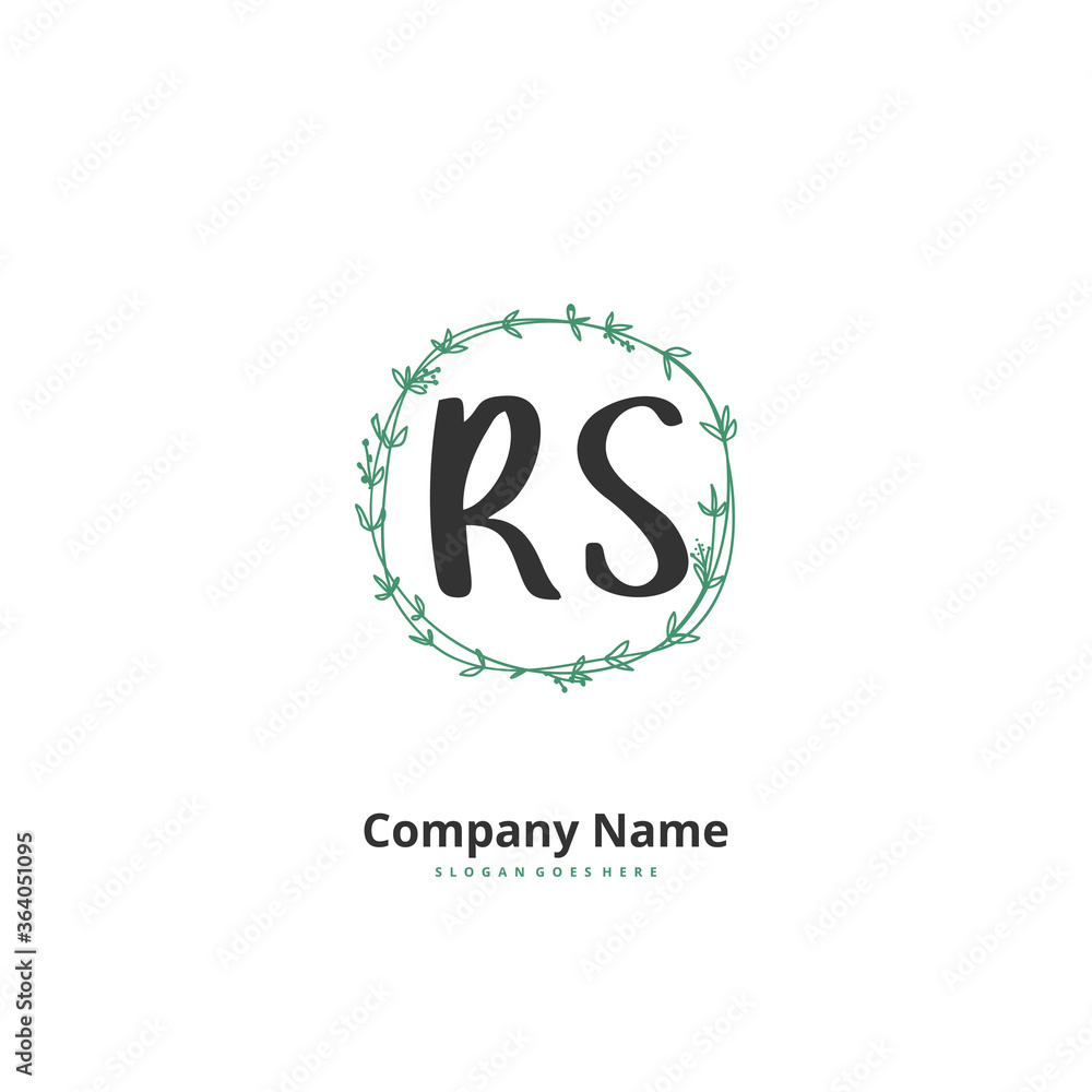 R S RS Initial handwriting and signature logo design with circle. Beautiful design handwritten logo for fashion, team, wedding, luxury logo.