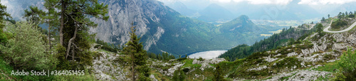Panoramic view from Loser peak over Altaussee lake in Dead Mountains (Totes Gebirge). Austria