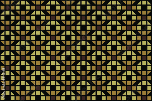 Shades of brown chains and links built of block shapes in a repeating pattern on a black background, geometric design vector illustration
