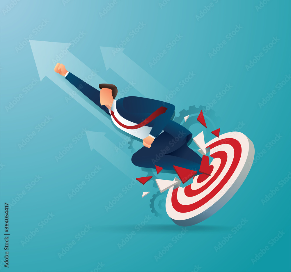 Businessman breakthrough the target archery to successful vector illustration