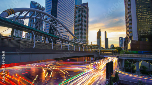 Night time at Chong Nonsi skywalk Bangkok skytrain station in Bangkok, Thailand.