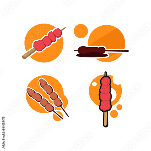 Satay vintage logo design concept, emblem satay grill logo. traditional culinary food logo.