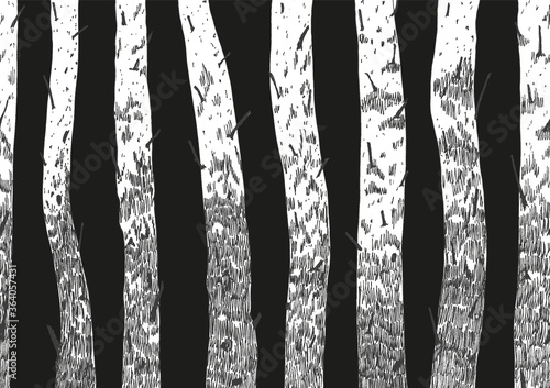 Trees repeated border. Hand drawn silhouettes of birches.
