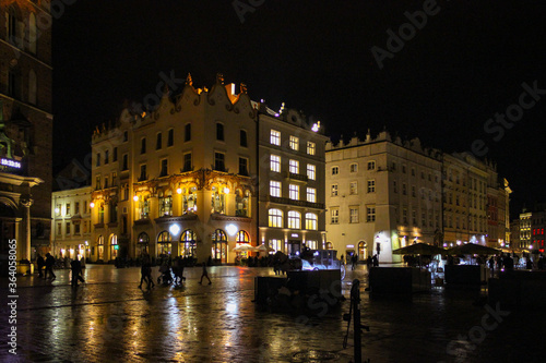 Krakow, Poland - July 03, 2016: View Of The Main Square And Krakow Cloth Hall In The Night