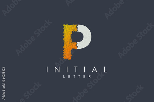 Abstract Initial Letter P Logo. White Shape with Hand Drawn Sketch Art Brush Combination isolated on Black Background. Usable for Business and Branding Logo. Flat Vector Logo Design Template Element photo