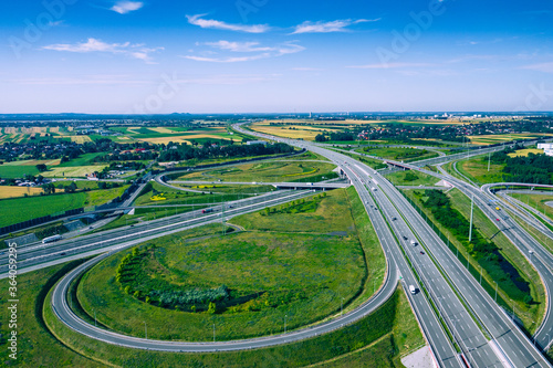 Highway Aerial View. Overpass and bridge. from above. Gliwice  Silesia  Poland. Transportation bird s-eye view.