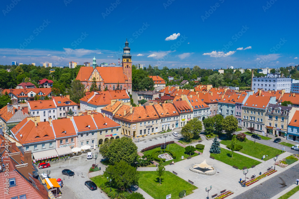 Obraz premium Wodzislaw Slaski. Poland. Aerial view of main square and city center of Wodzislaw Slaski. Upper Silesia. Poland.