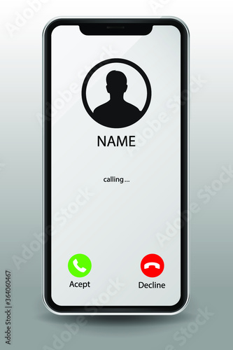 Phone Call Screen Interface. Slide To Answer. Accept Button, Decline Button. Incoming Call. Smartphone, Phone Call Screen Vector Mockup isolated on Background.