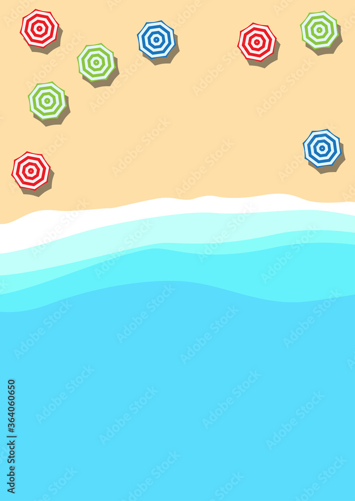 Summer concept, vector background for poster. Beach and sea with umbrella, flat view Summer concept, vector background for poster. Beach and sea with umbrella, flat view