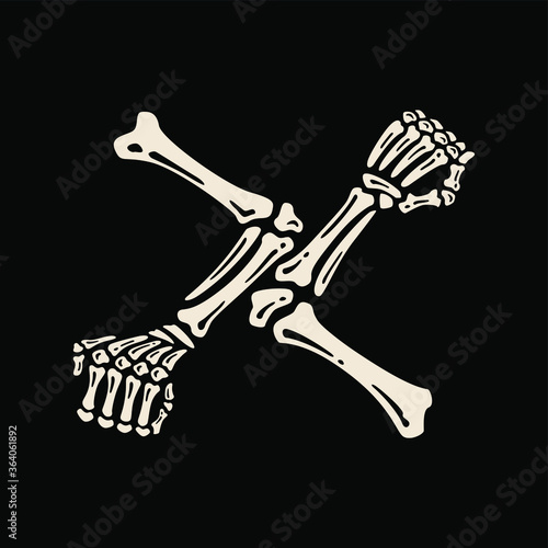 Elbow bump greeting in the shape of bones. vintage illustration