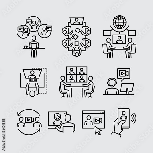 Video Conference Call Communication Vector Line Icons