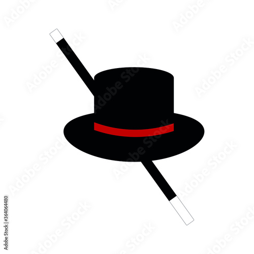 Flat vector icon of male cylinder top hat and cane
