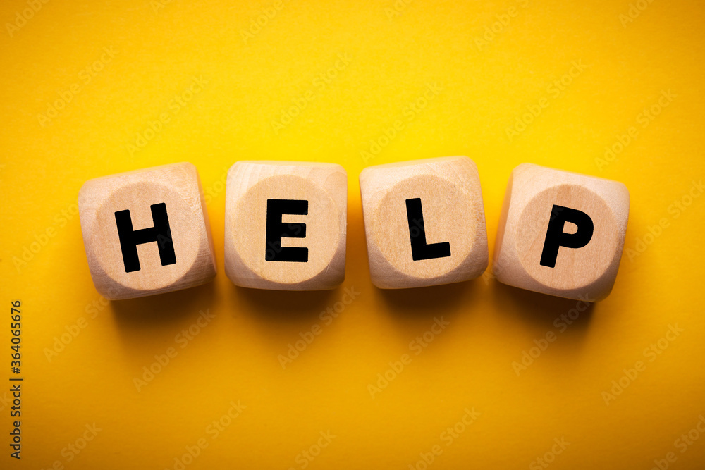 Help Concept Wooden Cube Blocks Help Concept Wooden Cube Blocks