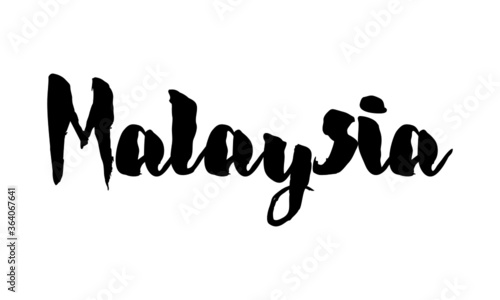 Malaysia Country Name Handwritten Text Calligraphy Black Color Text on White Background