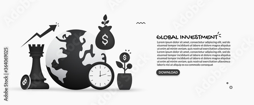 Global business investment concept, illustration of return on investment, financial rising up