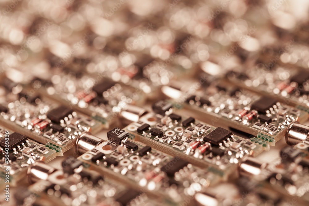 Closeup small microcircuits lie next to each other Closeup small microcircuits lie next to each other