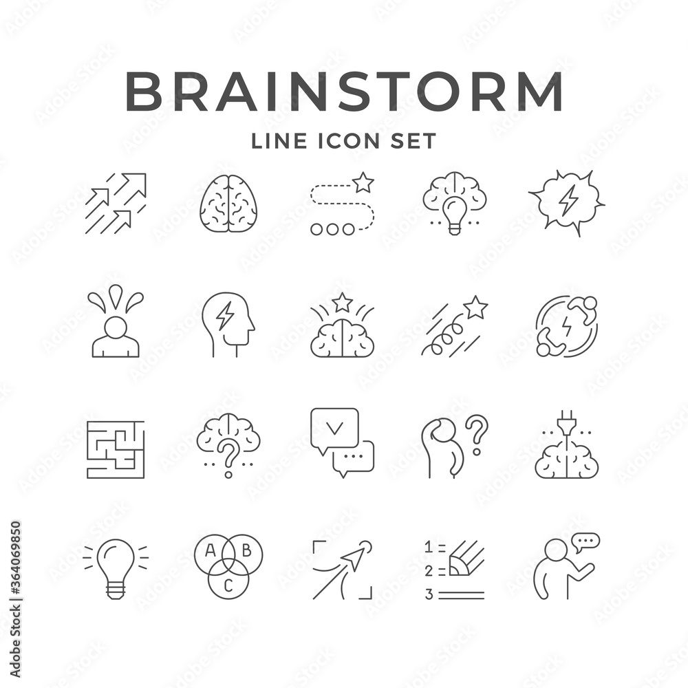 Set line icons of brainstorming