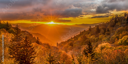 Beautiful autumn sunrise in Great Smoky Mountains National Park
