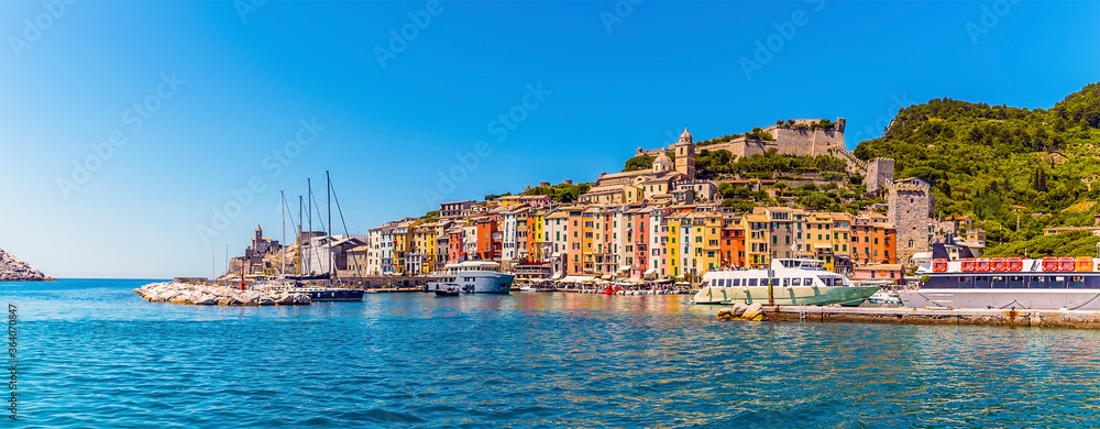 A view across the harbour of Porto Venere, Italy in the summertime