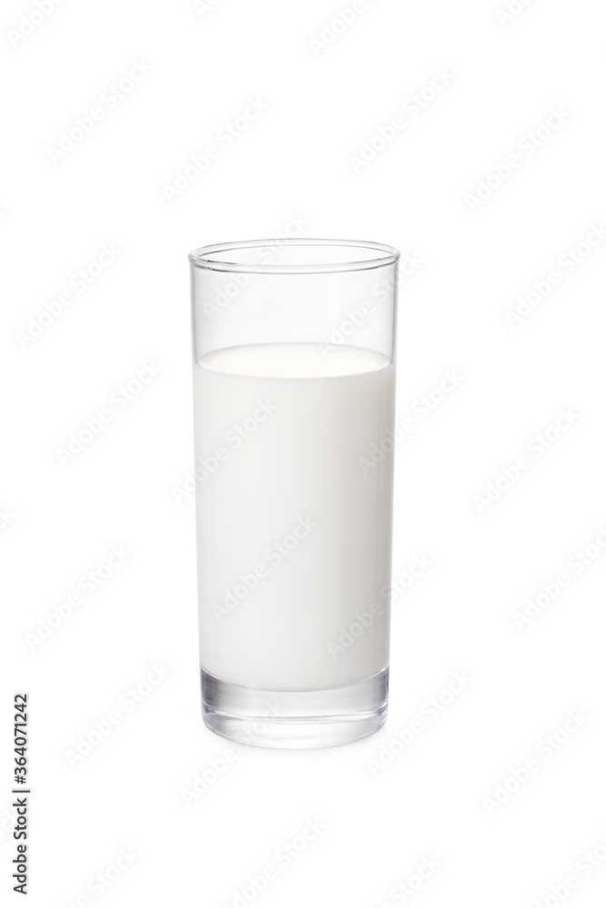 horizontal view a glass of milk isolated on white background. horizontal view a glass of milk isolated on white background.