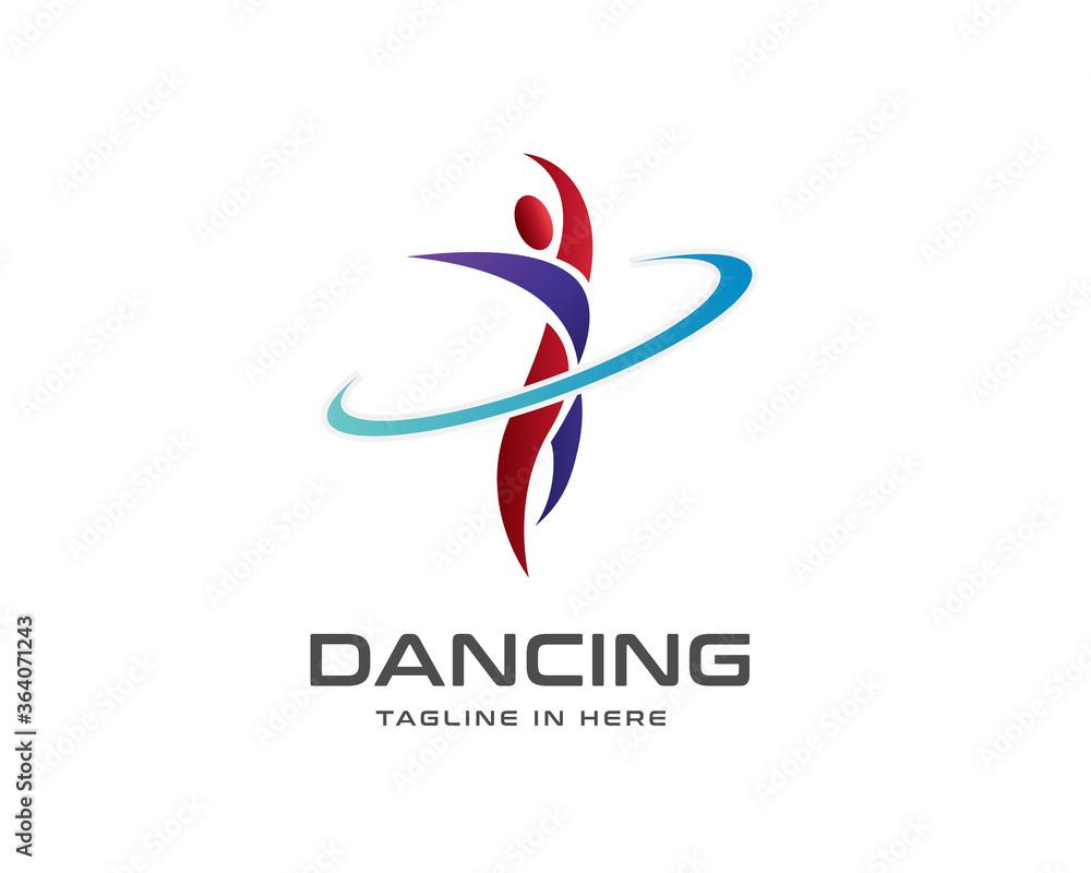 Simple human circle solution dancing sport logo symbol design illustration