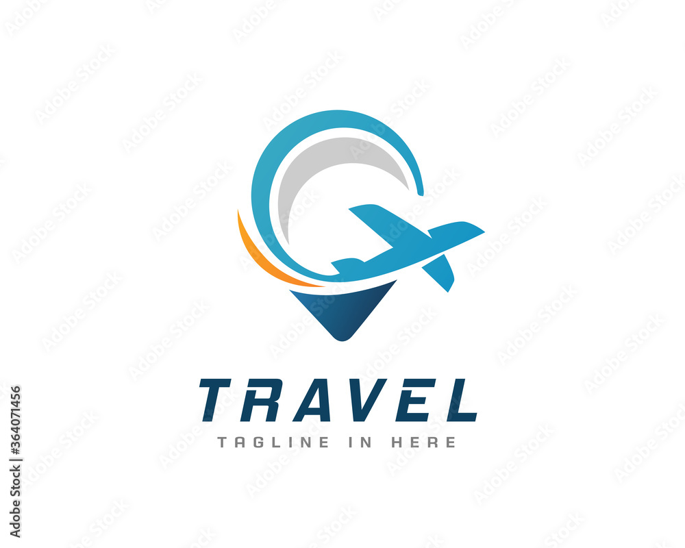 abstract Travel Pin location plane flying logo symbol design illustration