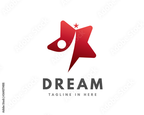 Human success raise reach star logo symbol icon design illustration