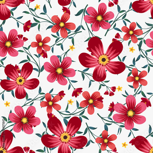 Seamless red and pink peony flowers pattern background  Floral vector artwork for apparel and fashion fabrics.