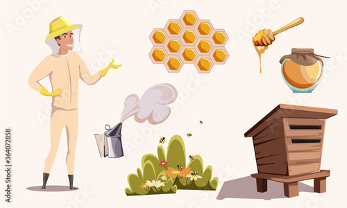 Honey production flat vector illustration