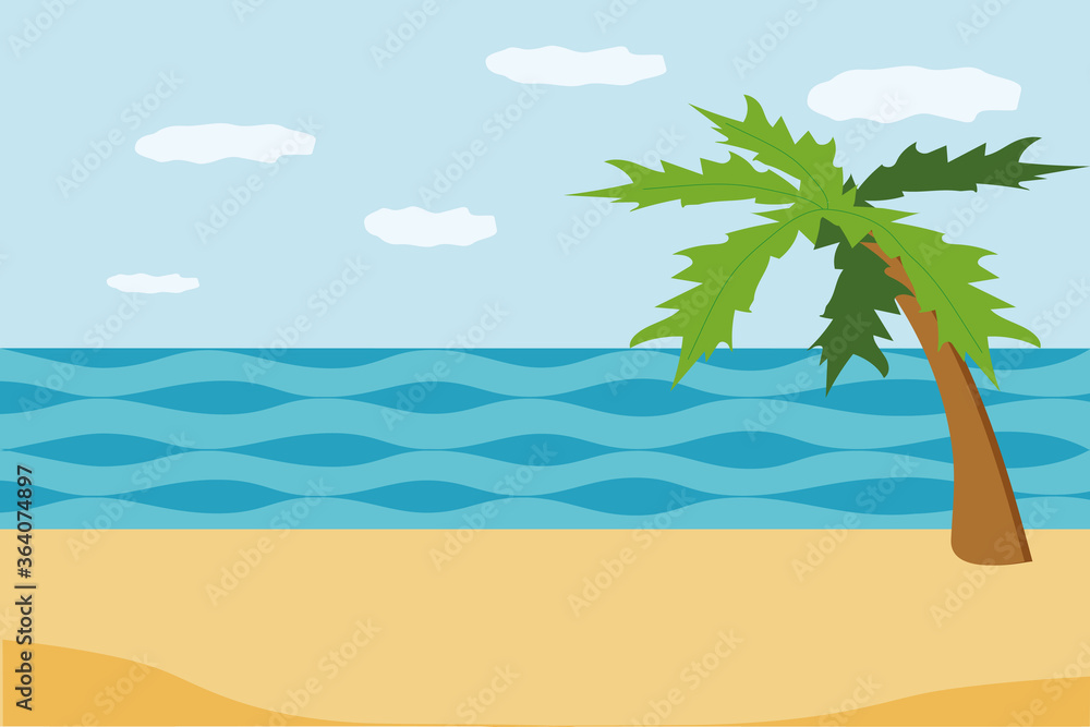 Sea, beach and palm summer landscape in vector flat style. banner background for design. vacation, trip