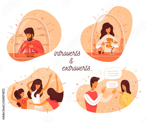 Vector cute illustration introverts and extroverts