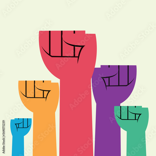 Illustration of human fists raised to protest