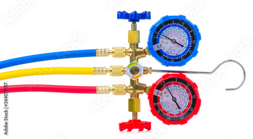 Gauge station, pressure gauge, manometer on white background isolation