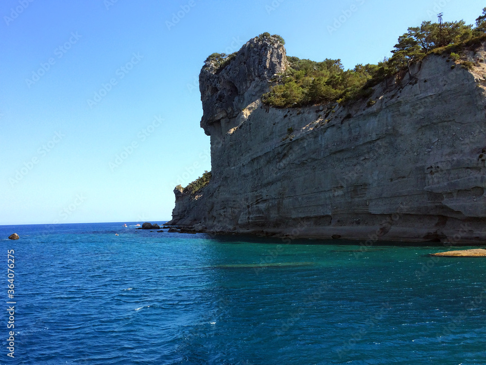 Mediterranean Sea, cliff by the water, Antalya Coast, Turkey