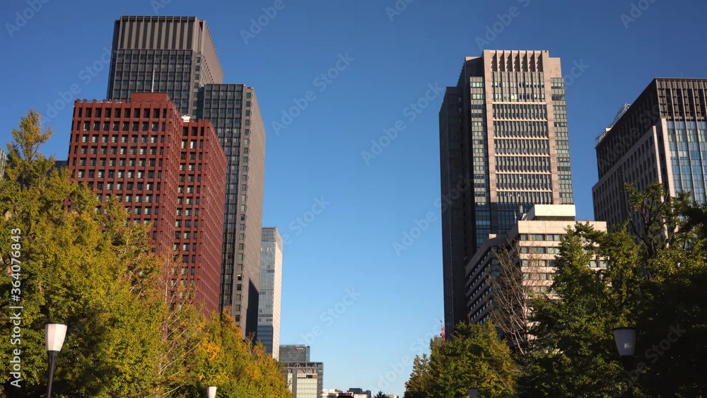 View of the skyscraper buildings in the Marunouchi district, Chiyoda, Tokyo, Japan