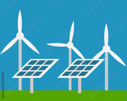 renewable energy. wind turbine and solar panels.