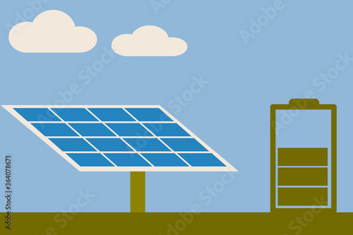 renewable energy concept.The solar cell generate electricity to charge battery for using in night time 
