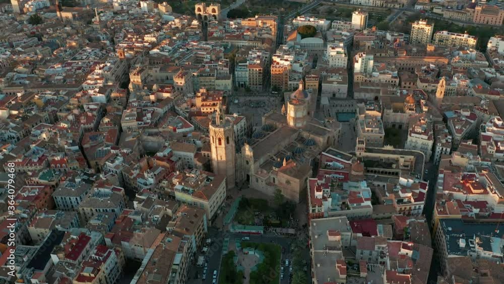 Aerial view. Valencia, Spain panning around the Miguelet Bell Tower and Cathedral. Aerial view. Valencia, Spain panning around the Miguelet Bell Tower and Cathedral.