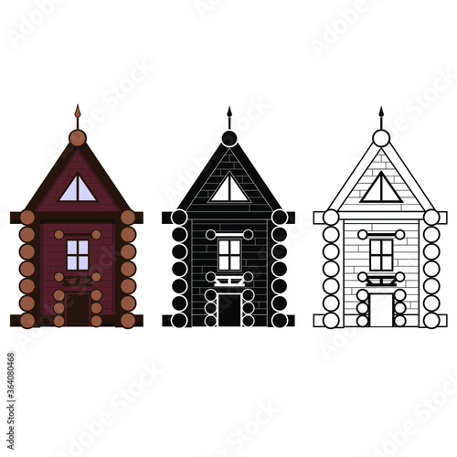 Wooden log house.Vector image. Set of styles