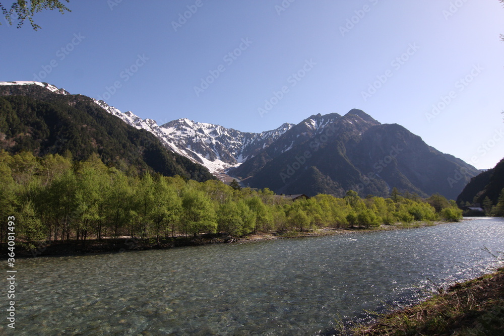 Azusa-river streaming through Japan North Alps in spring