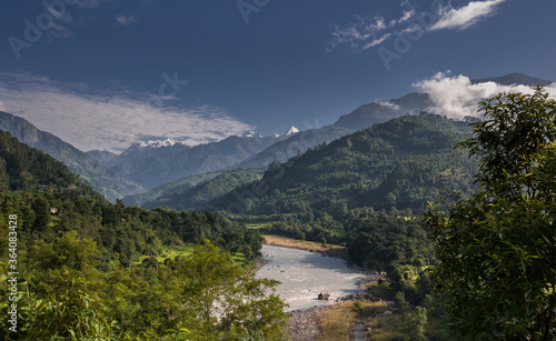 Budhi Gandaki river, a tributary of Gandaki/Narayani river as seen along  Manaslu Circuit trek route from Arughat Bazar to Jagat villages, Gorkha district, Nepal Himalaya, Nepal. photo