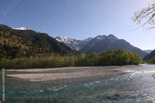 Azusa-river streaming through Japan North Alps in spring photo