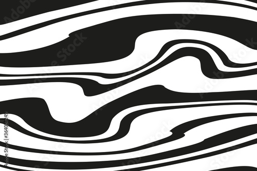 Digital image with a psychedelic stripes. Vector illustration. Texture with wavy, curves lines. Optical art background. Wave design black and white. 
