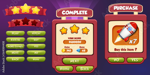 Casual Game UI Menus Popups  Buttons