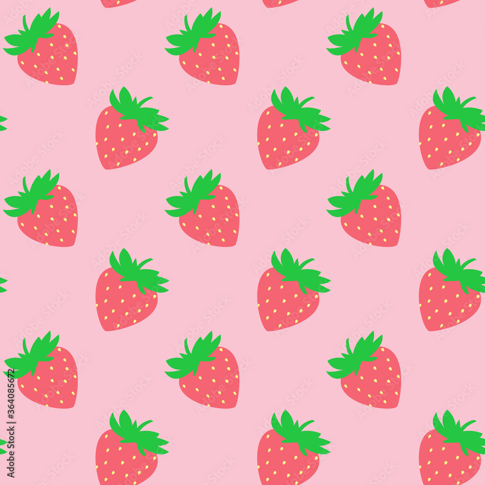 Seamless pattern with red strawberries on pink board. Tasty berry, sweet food illustration. Summer theme. Beautiful print for textile, greeting cards, wrapping paper, decor and design. Jpg file Seamless pattern with red strawberries on pink board. Tasty berry, sweet food illustration. Summer theme. Beautiful print for textile, greeting cards, wrapping paper, decor and design. Jpg file