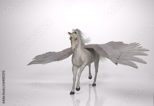 Murais de parede 3D Render : the portrait of Unicorn horse with wings