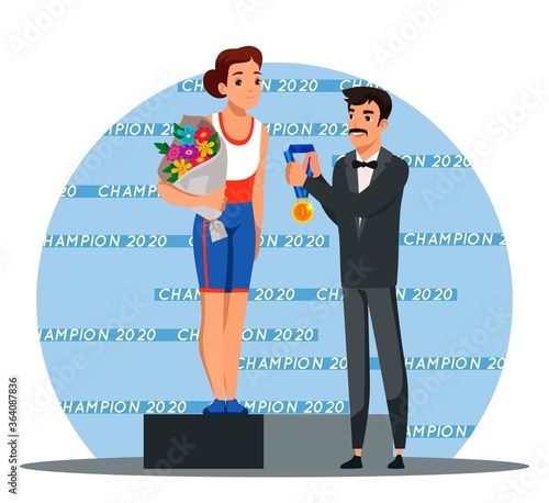 Vector character illustration of winners reward ceremony scene